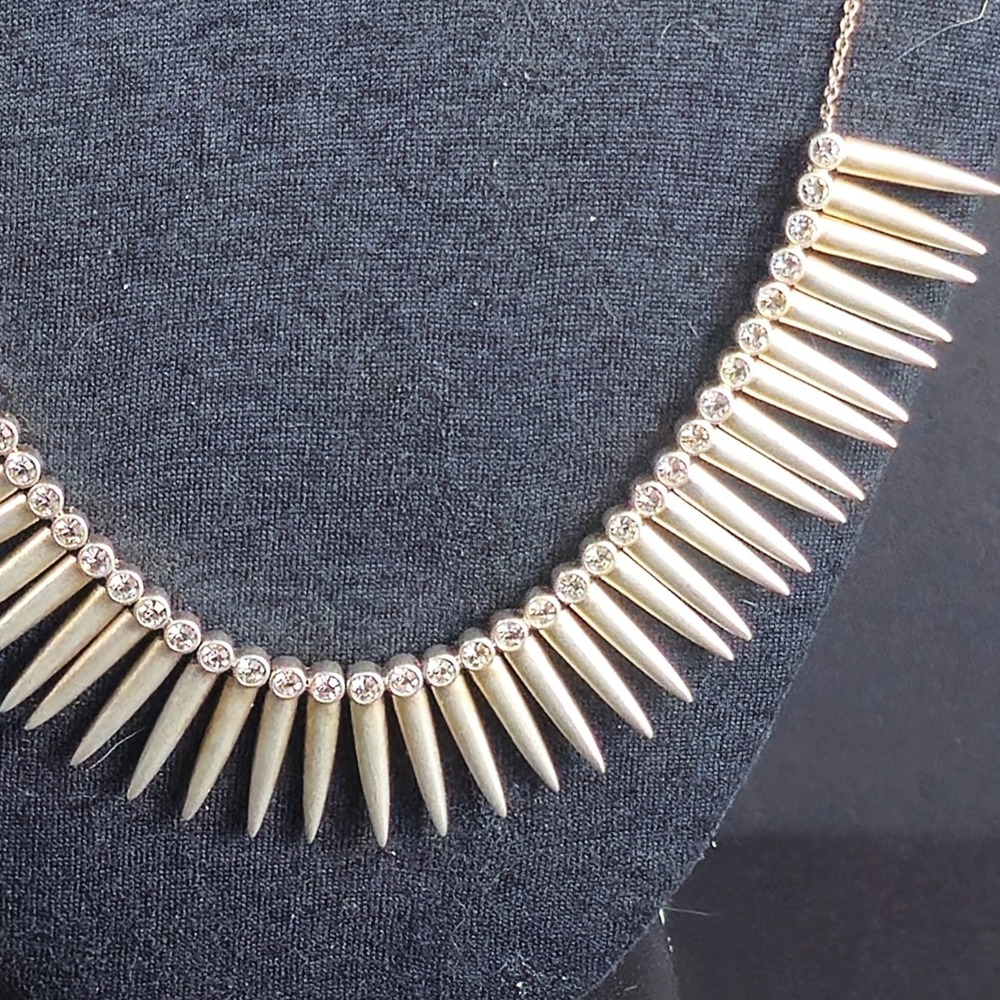Stella & Dot Renegade Collar Necklace Spiked Rhinestone Adjustable Gold Tone